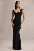 Piper | Black Square-Neck Maxi Dress With Cap-Sleeves
