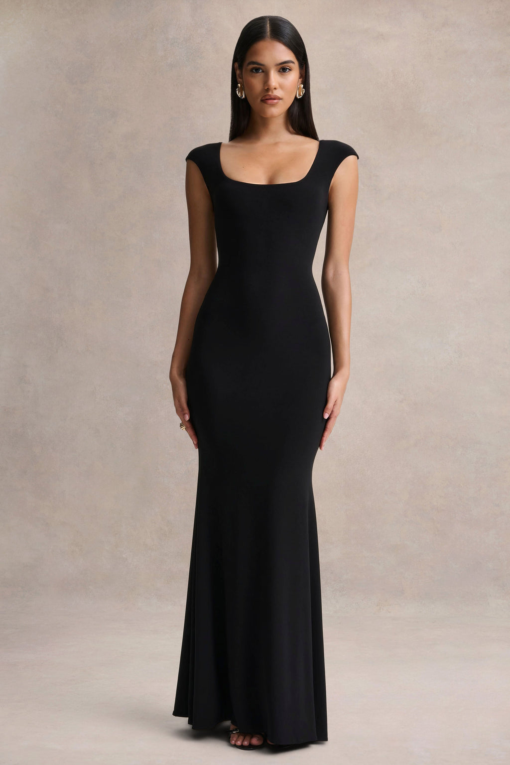 Piper | Black Square-Neck Maxi Dress With Cap-Sleeves