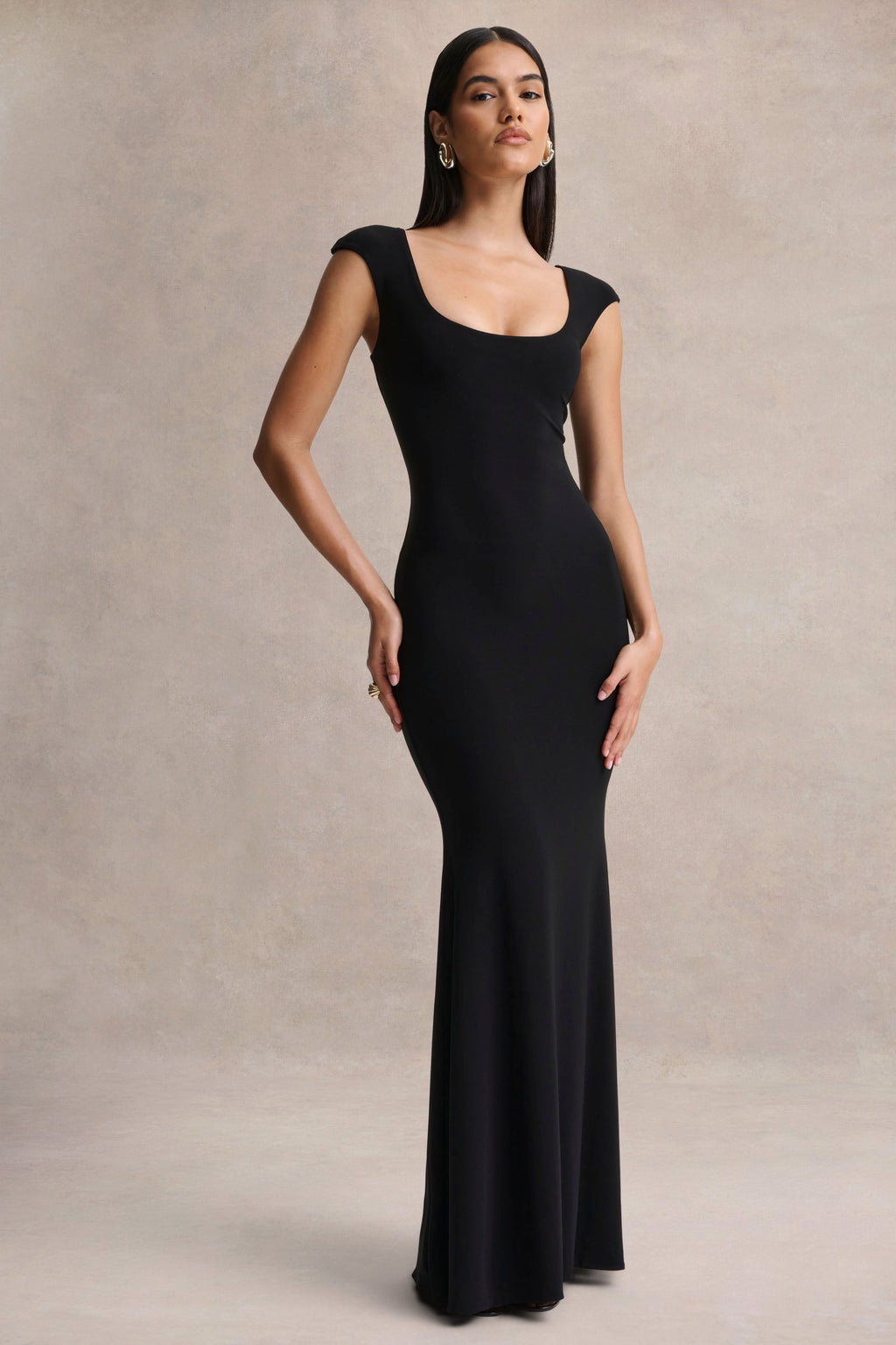 Piper | Black Square-Neck Maxi Dress With Cap-Sleeves