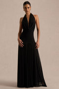 Verity | Black Cowl-Neck Maxi Dress With Sheer-Skirt