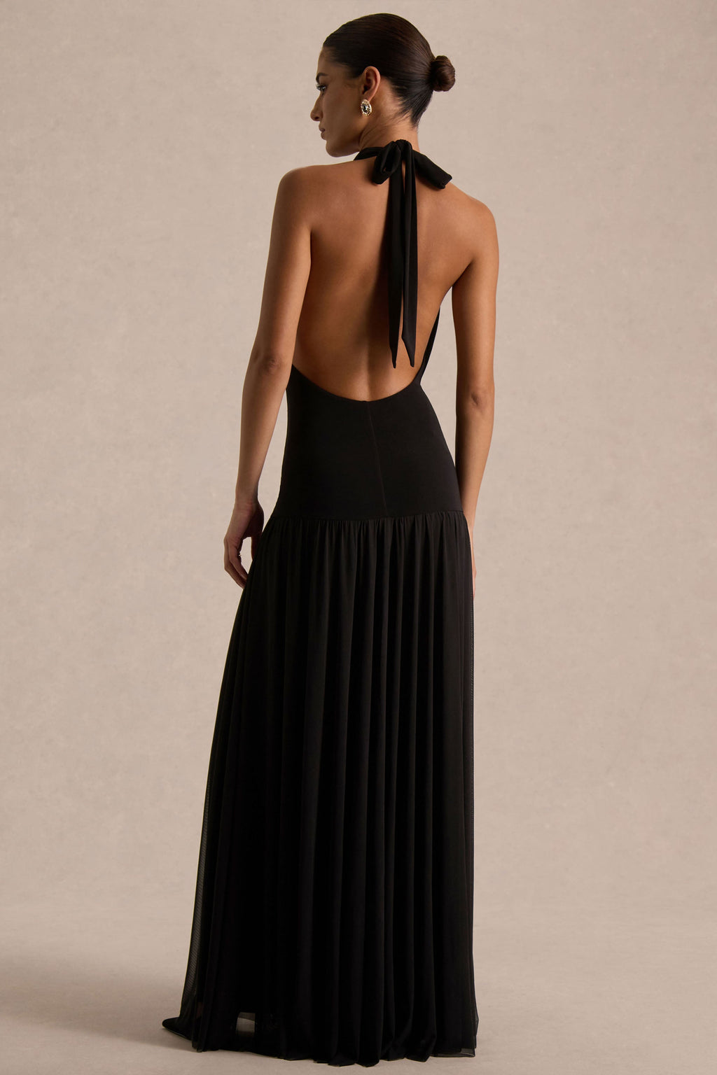 Verity | Black Cowl-Neck Maxi Dress With Sheer-Skirt