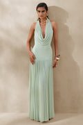 Verity | Green Cowl-Neck Maxi Dress With Sheer-Skirt
