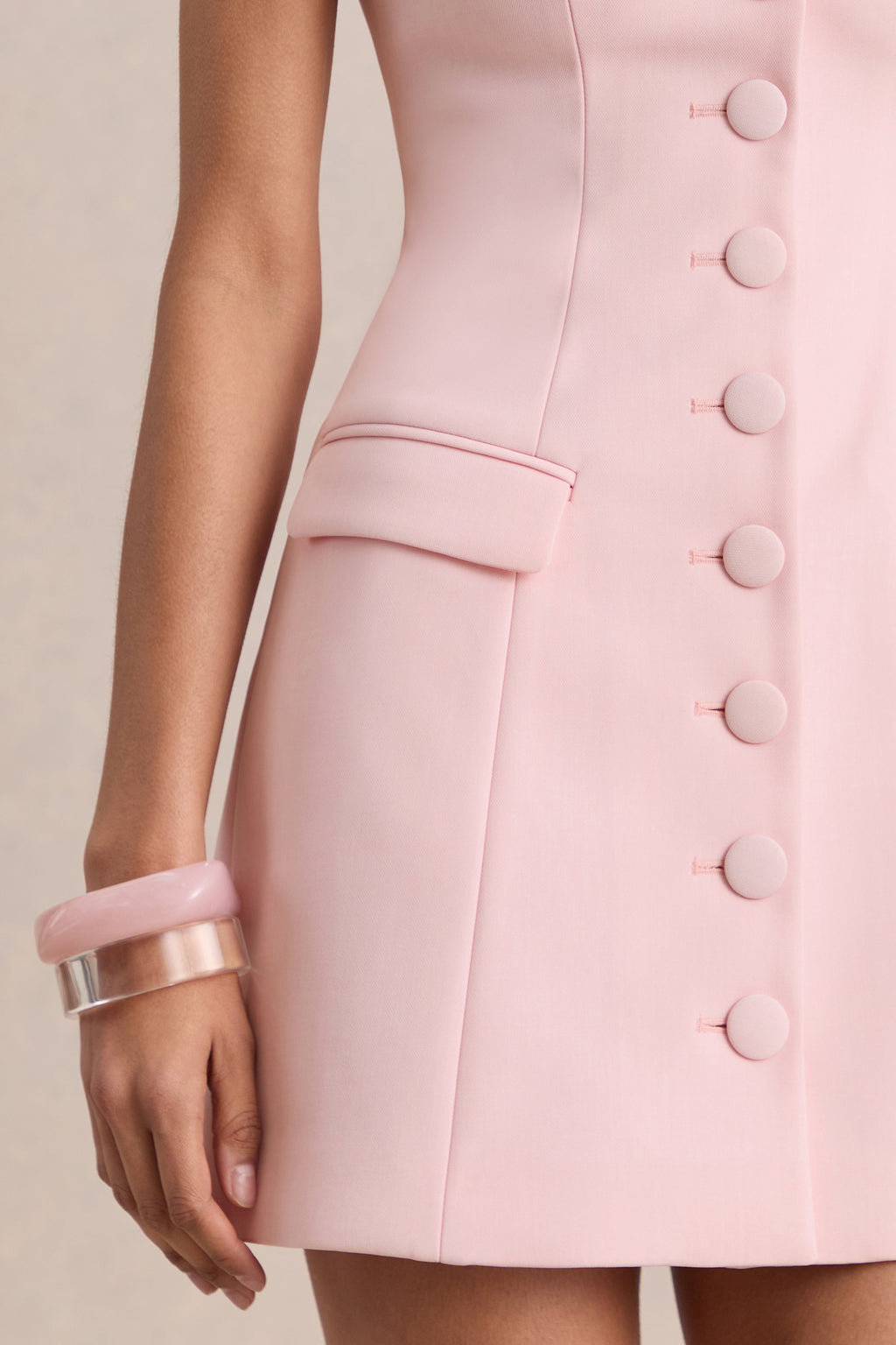 Luxira | Light Pink Sweetheart-Neck Tailored Mini Dress
