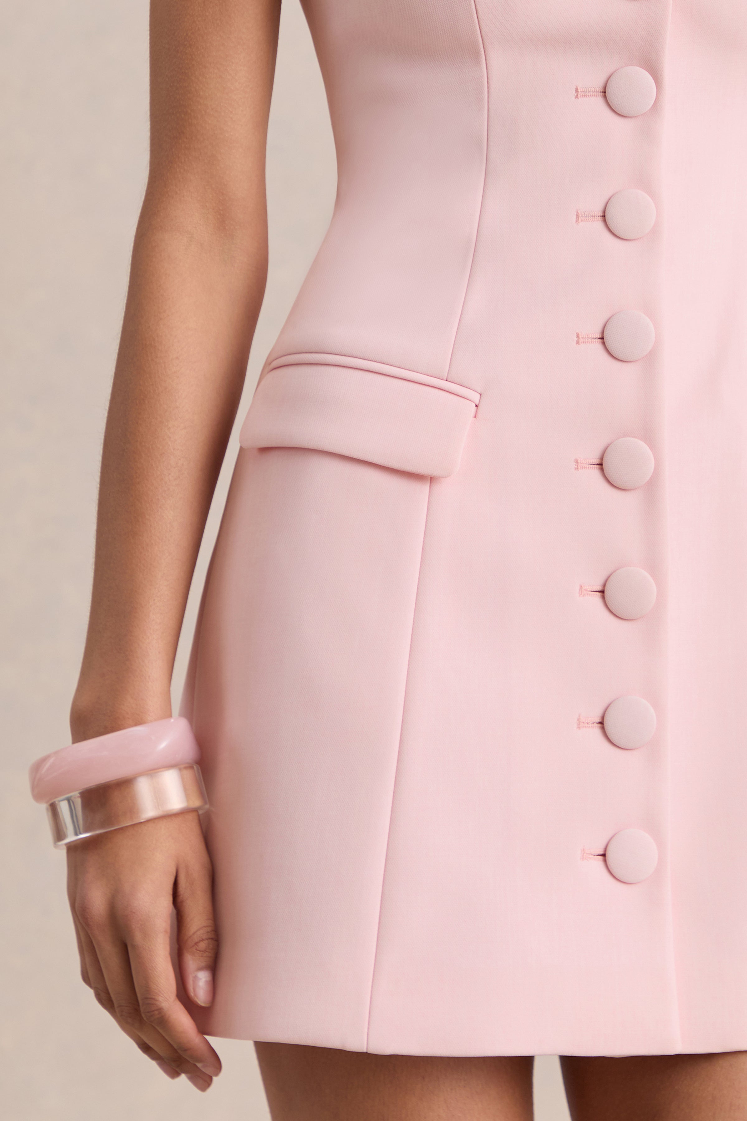 Luxira | Light Pink Sweetheart-Neck Tailored Mini Dress