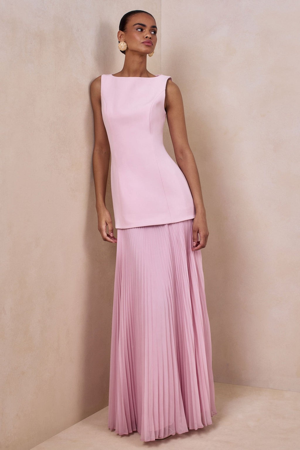 Hadley | Light-Pink Boat-Neck Maxi Dress With Drop-Waist