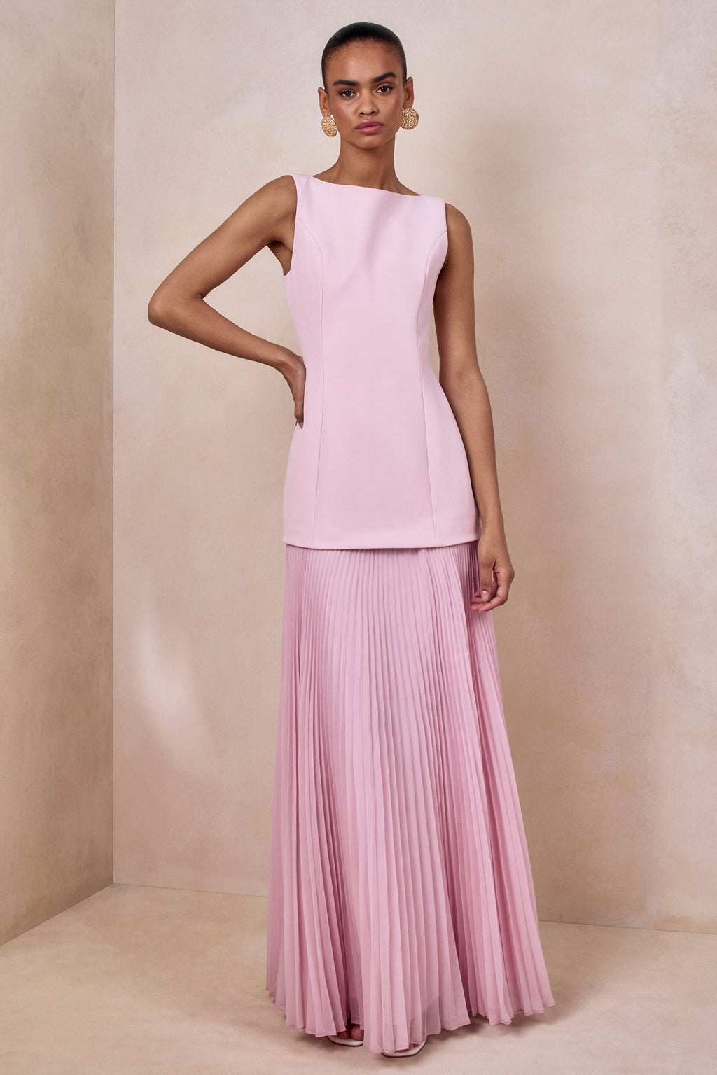 Hadley | Light-Pink Boat-Neck Maxi Dress With Drop-Waist
