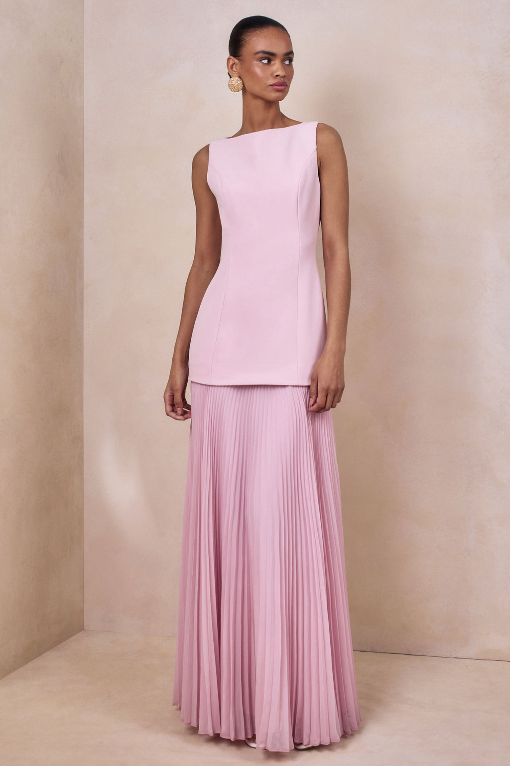 Hadley | Light-Pink Boat-Neck Maxi Dress With Drop-Waist