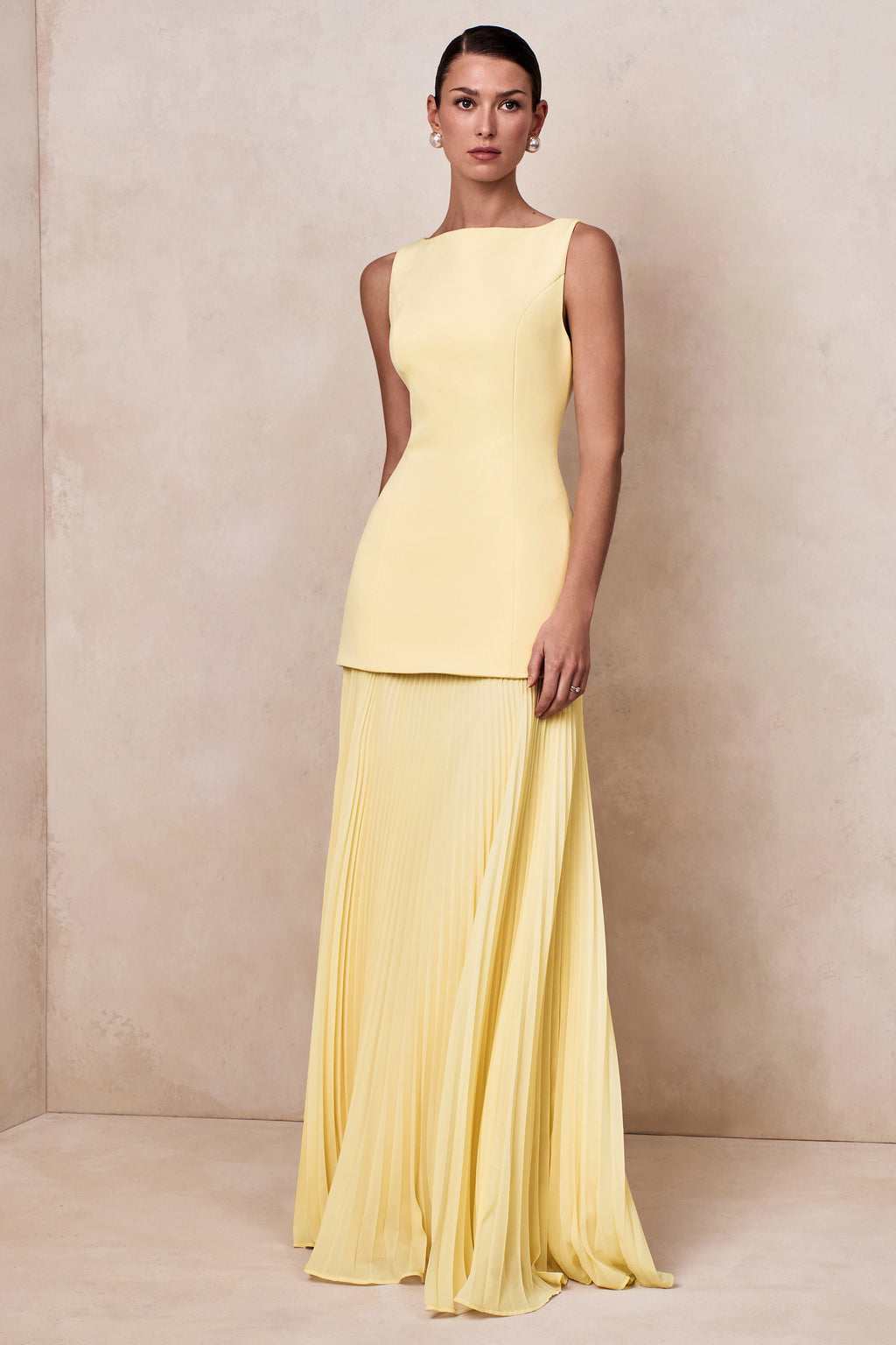 Hadley | Lemon Boat-Neck Maxi Dress With Drop-Waist
