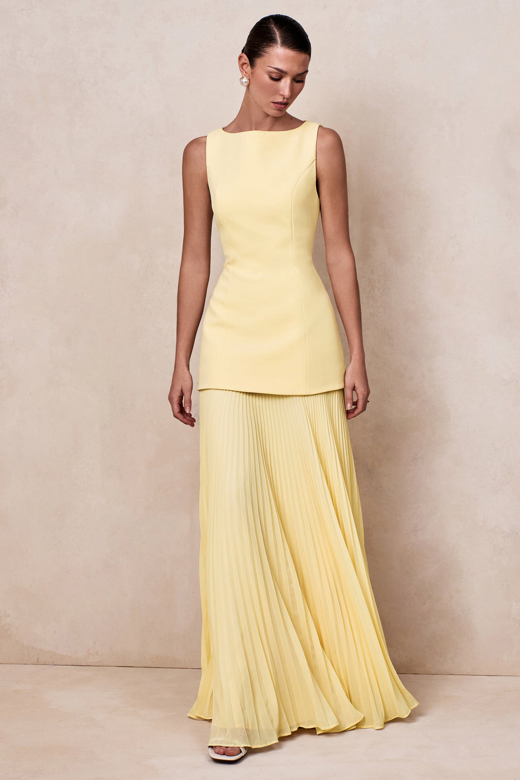 Hadley | Lemon Boat-Neck Maxi Dress With Drop-Waist