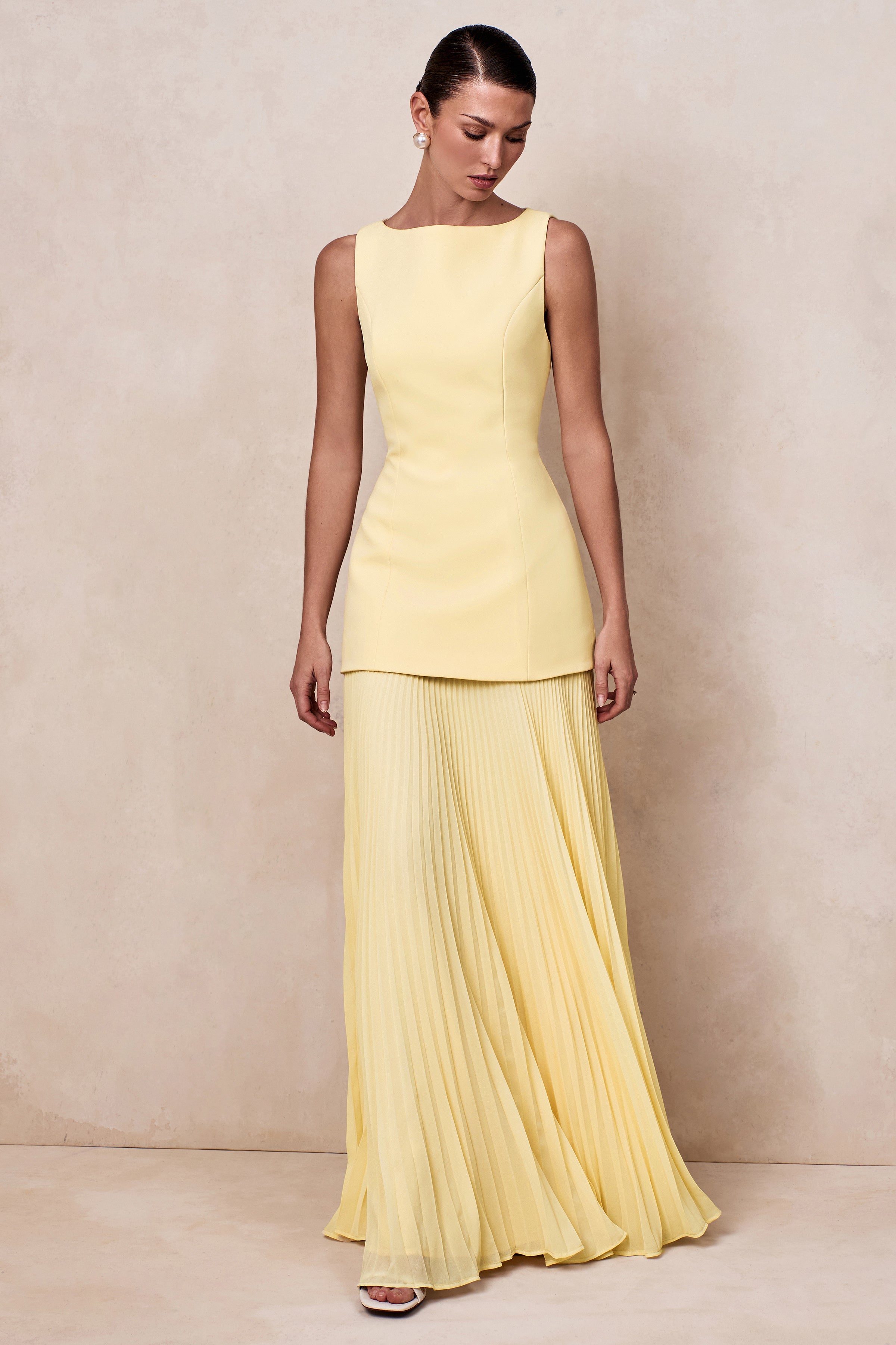 Hadley | Lemon Boat-Neck Maxi Dress With Drop-Waist