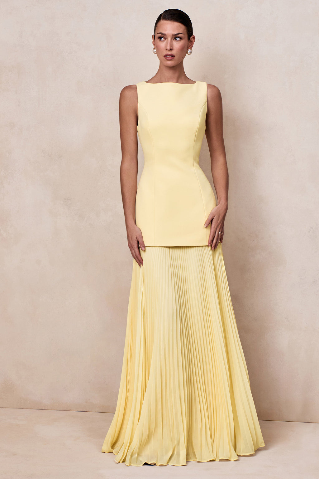 Hadley | Lemon Boat-Neck Maxi Dress With Drop-Waist