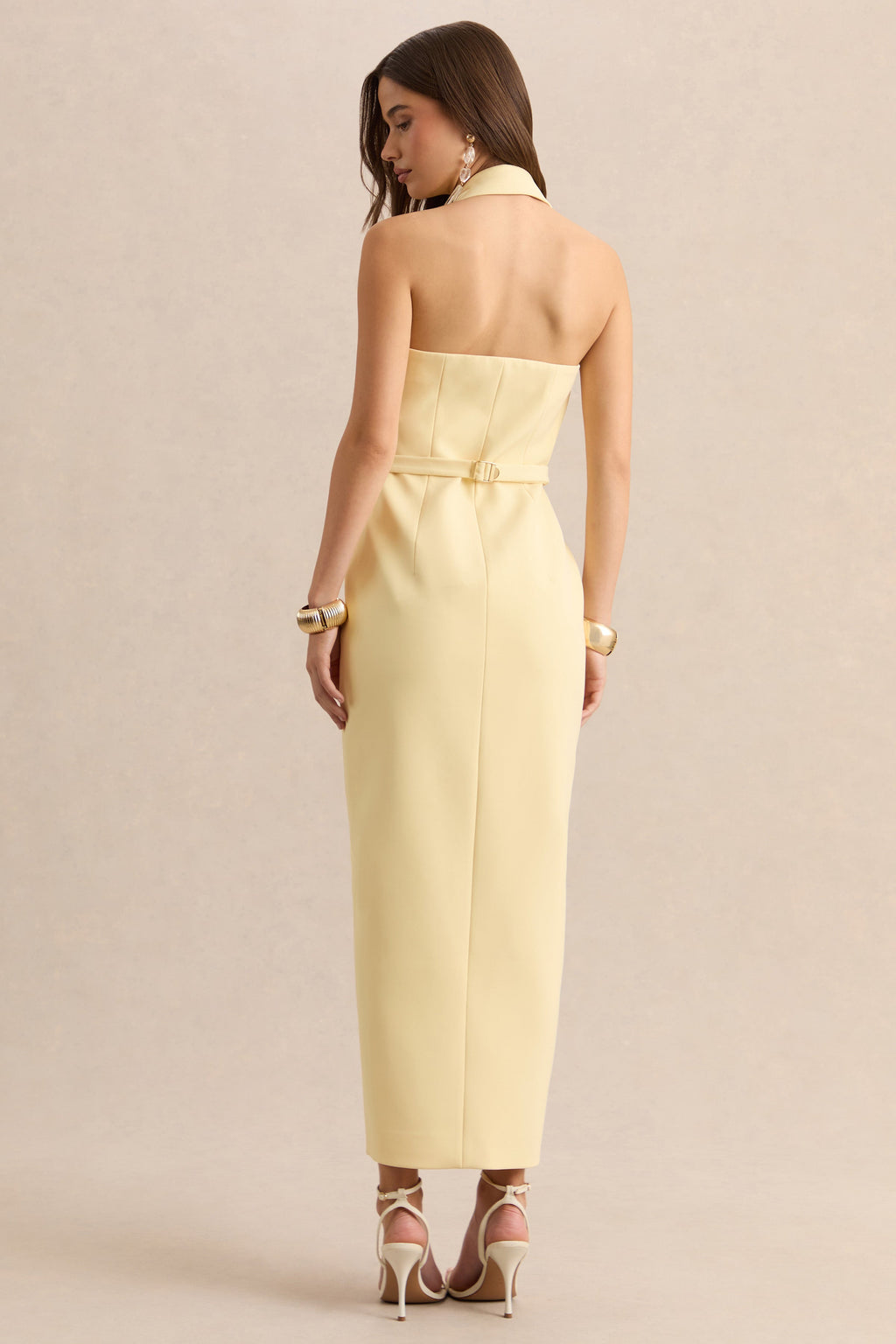 Hana | Lemon Plunge-Neck Tailored Maxi Dress