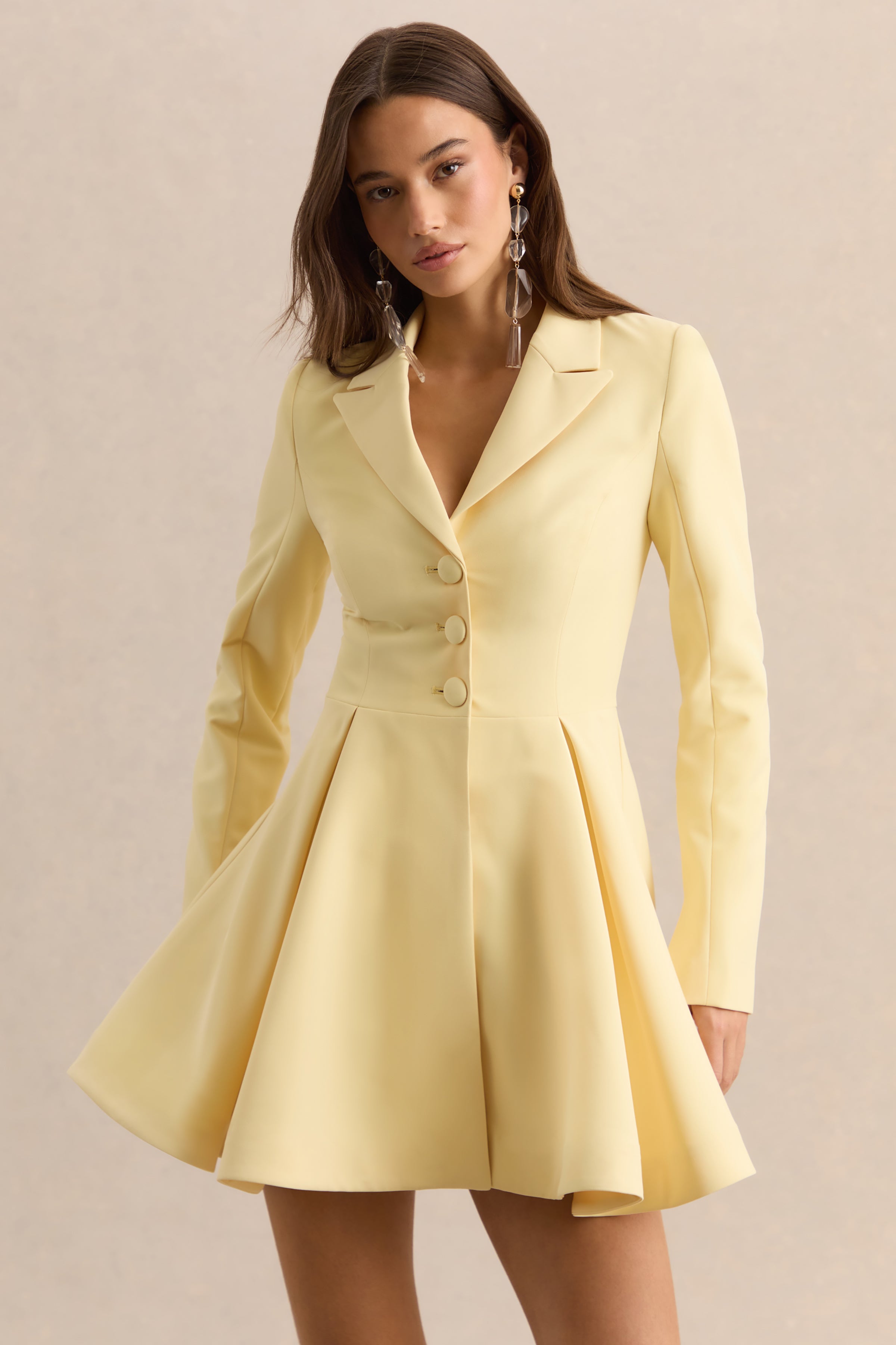 Etherea | Lemon Plunge-Neck Skater Mini Dress