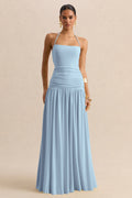 Nicolette | Powder Blue Square-Neck Maxi Dress With Ruched-Detailing