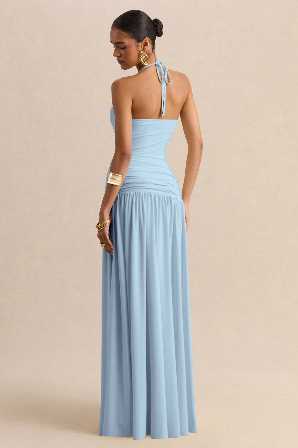 Nicolette | Powder Blue Square-Neck Maxi Dress With Ruched-Detailing