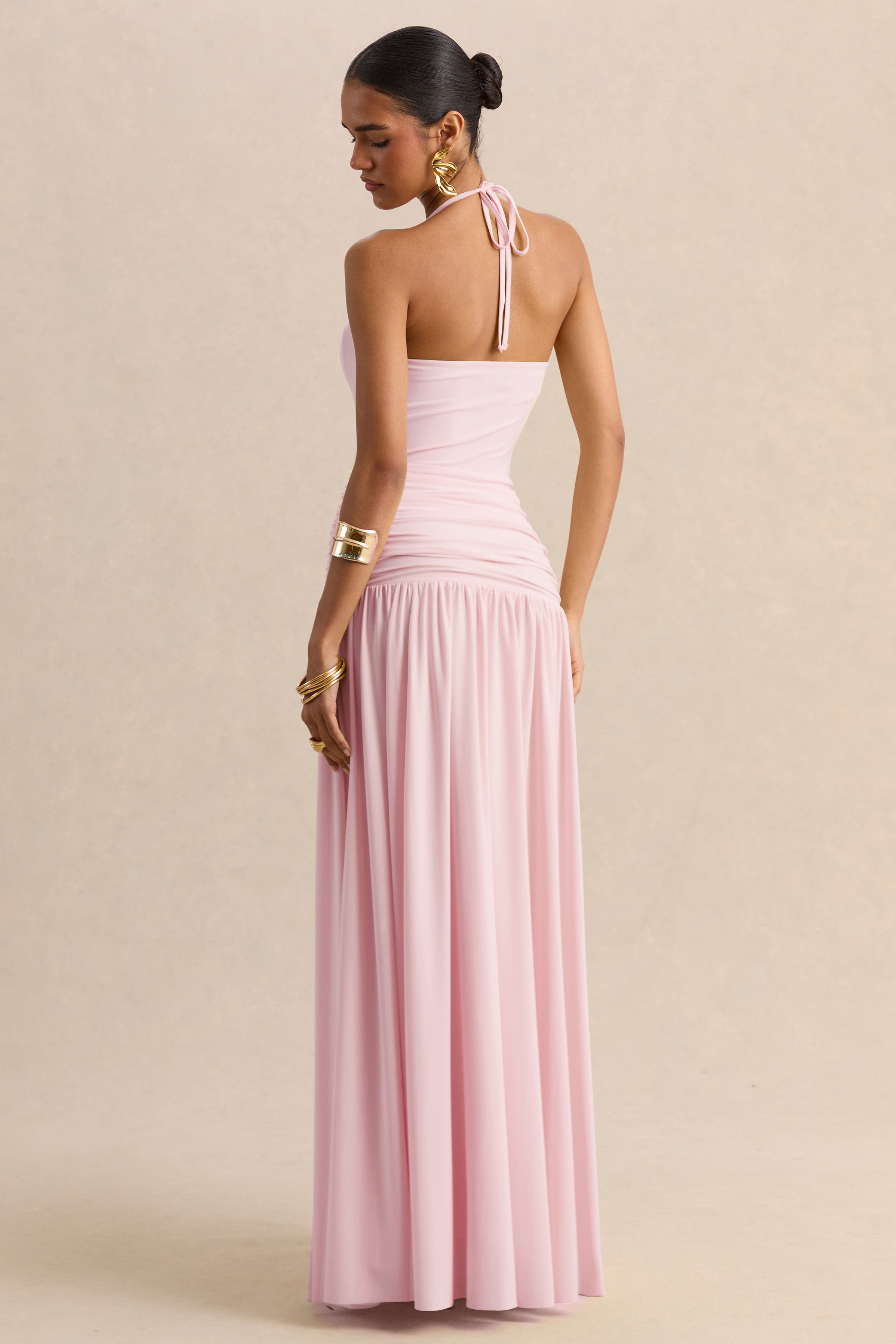Nicolette | Pink Square-Neck Maxi Dress With Ruched-Detailing