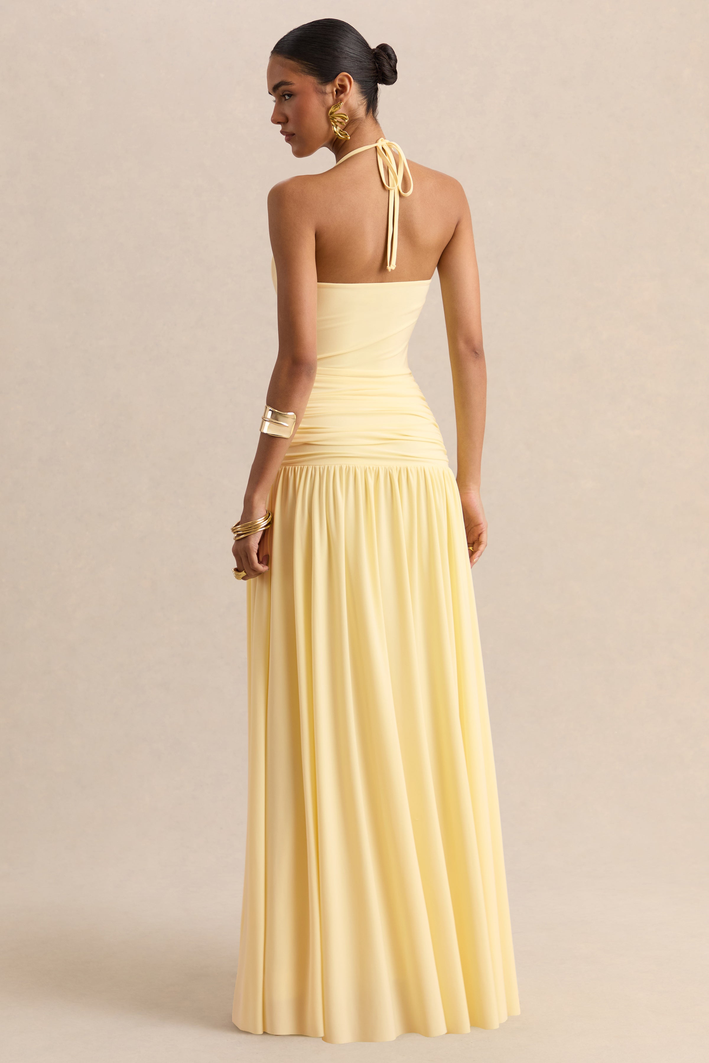Nicolette | Lemon Square-Neck Maxi Dress With Ruched-Detailing