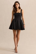 Brioria | Black Square-Neck Skater Mini Dress