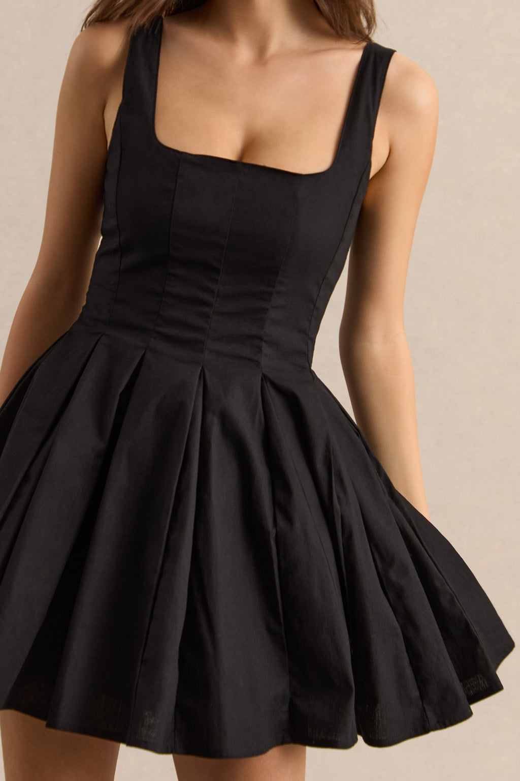 Brioria | Black Square-Neck Skater Mini Dress