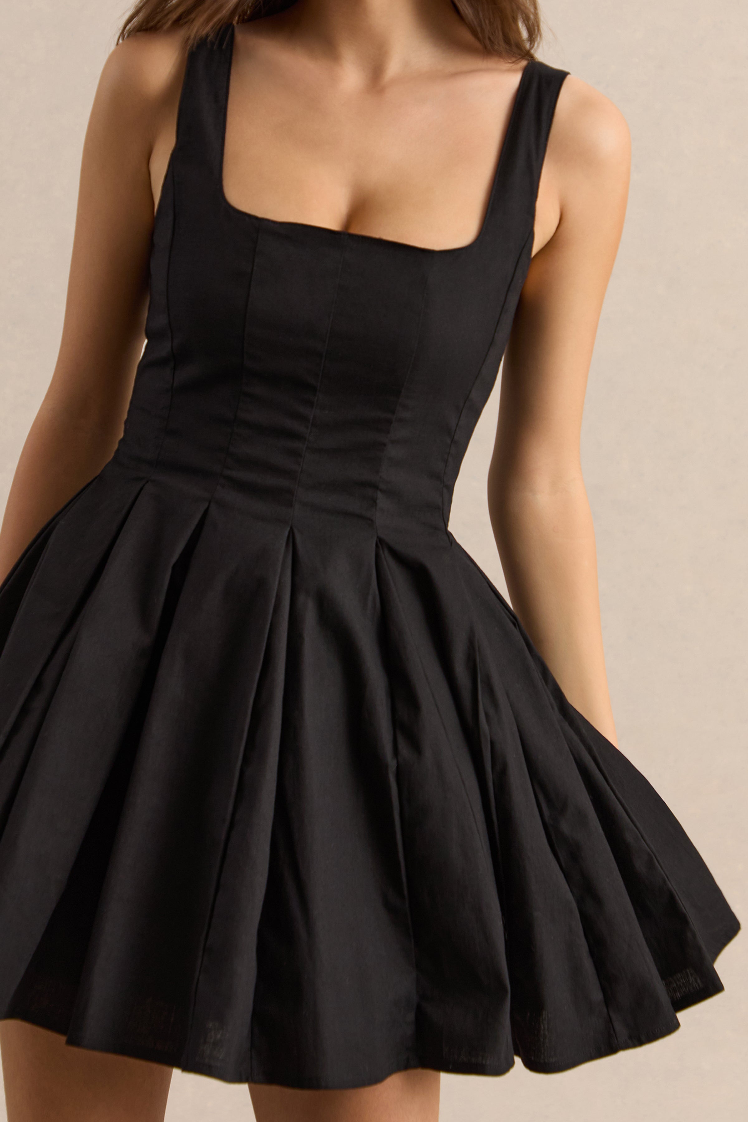 Brioria | Black Square-Neck Skater Mini Dress