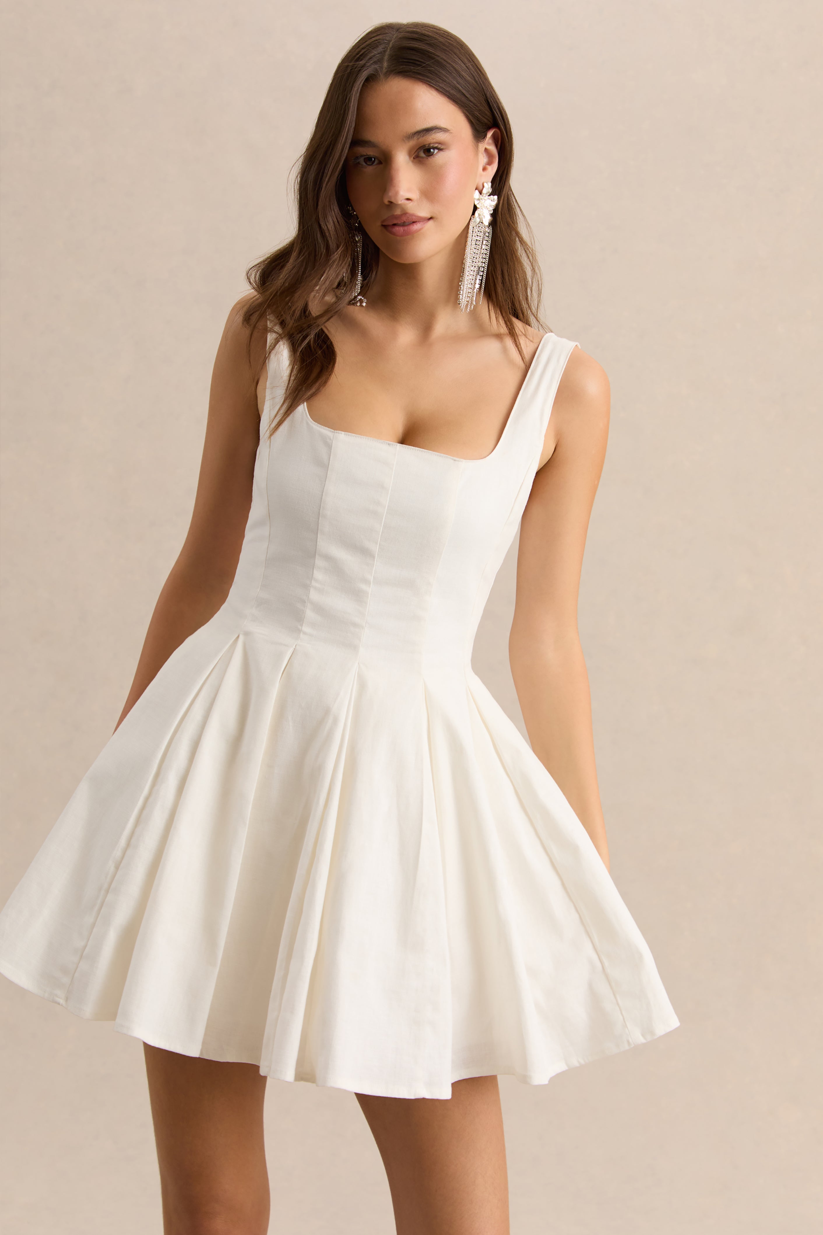 Brioria | White Square-Neck Skater Mini Dress