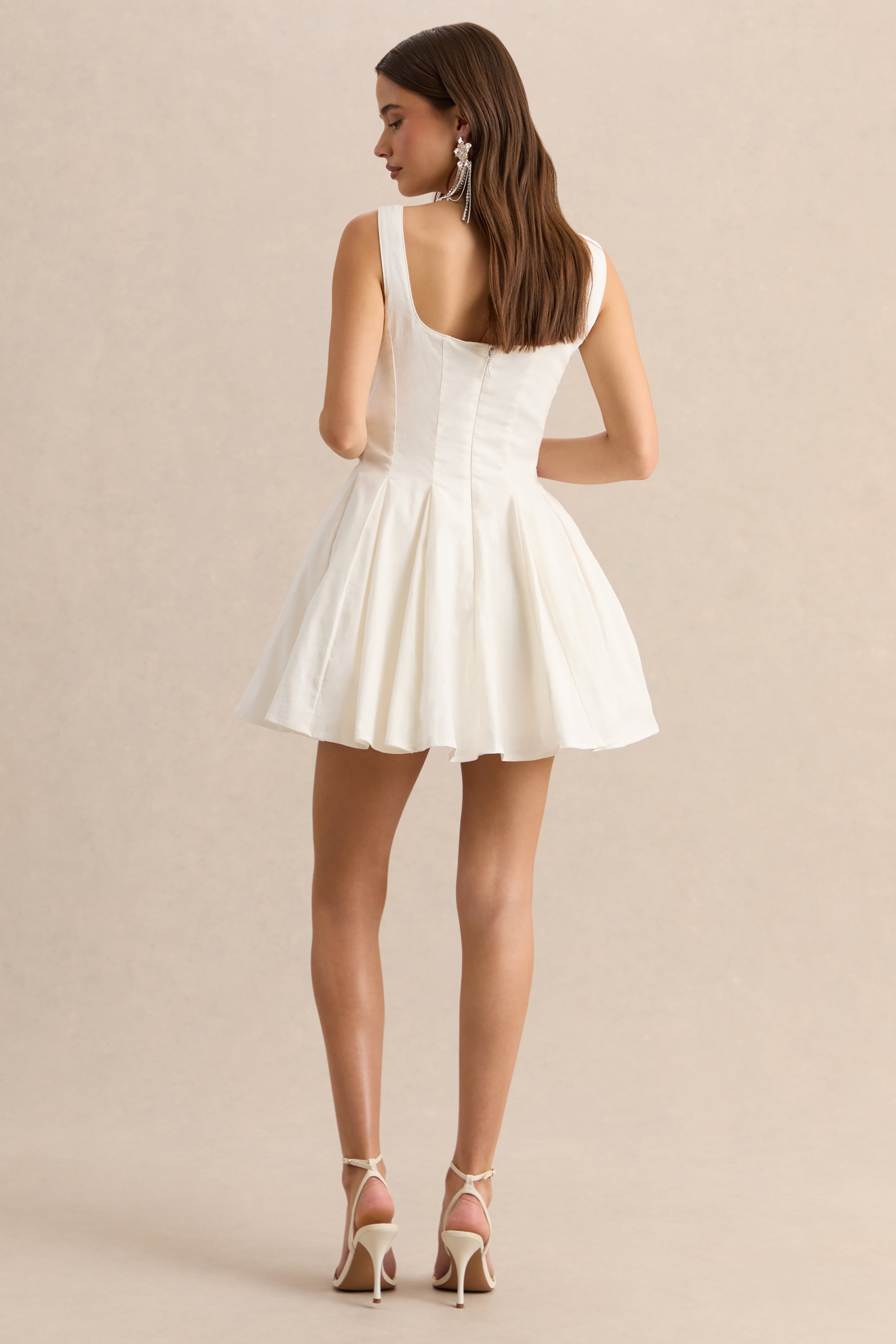Brioria | White Square-Neck Skater Mini Dress