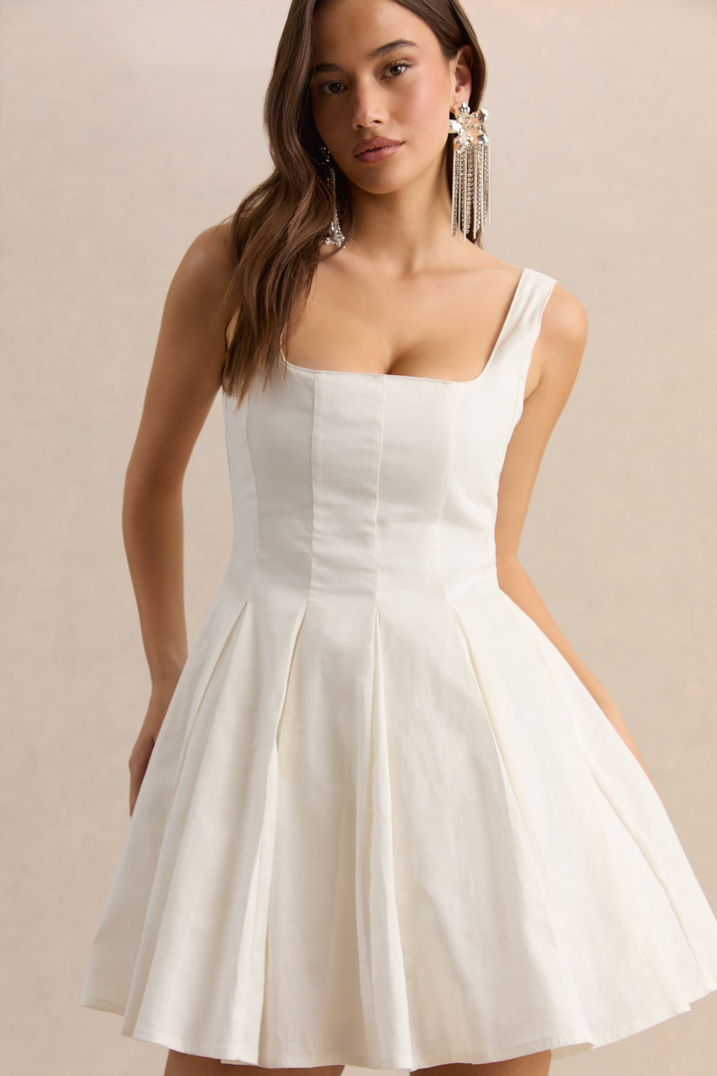 Brioria | White Square-Neck Skater Mini Dress