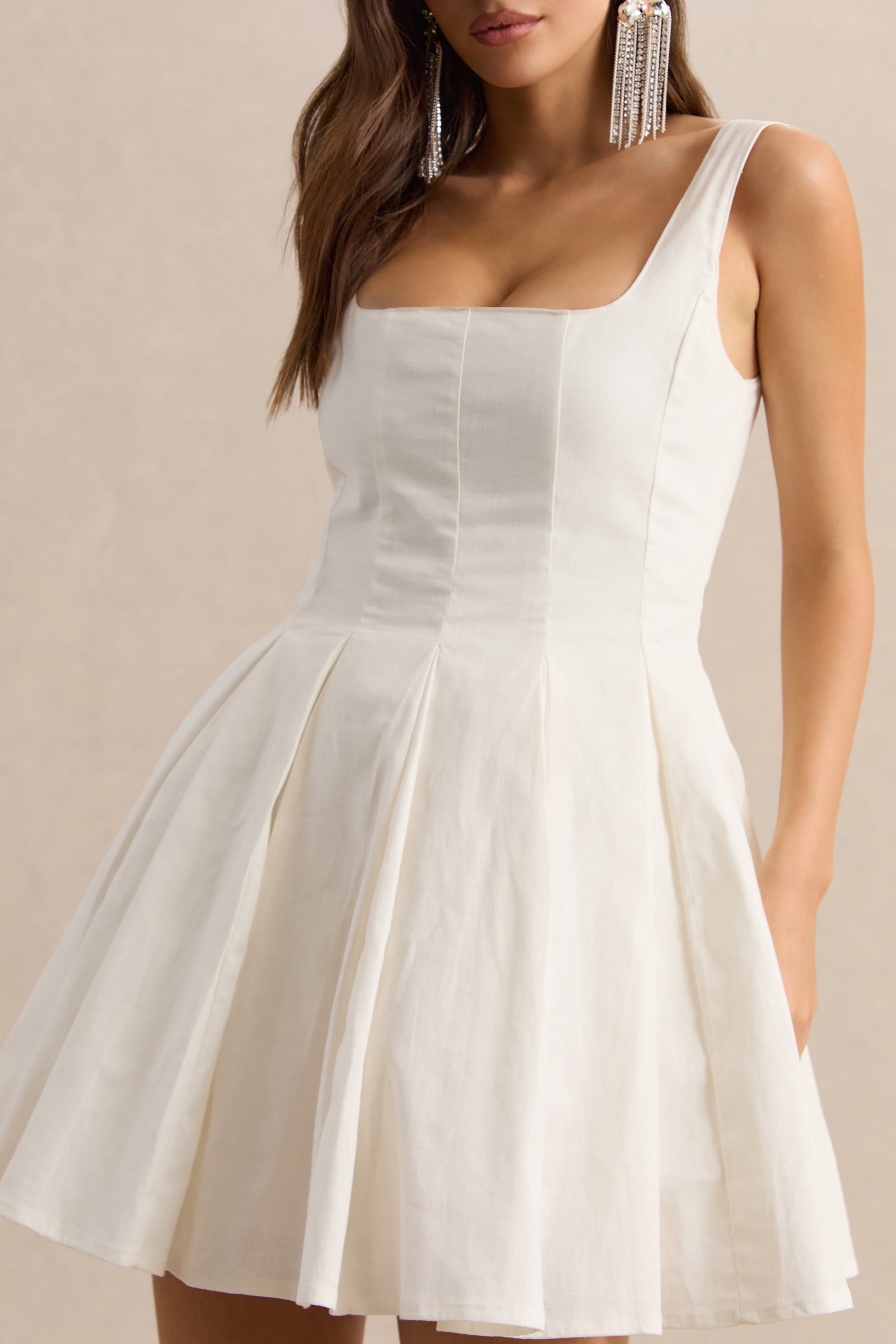 Brioria | White Square-Neck Skater Mini Dress