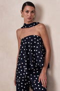 Evandra | Black & White Satin Polka Dot Bandeau Top With Scarf