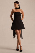 Noor | Black Bandeau-Neck Mini Dress With Scarf Detail