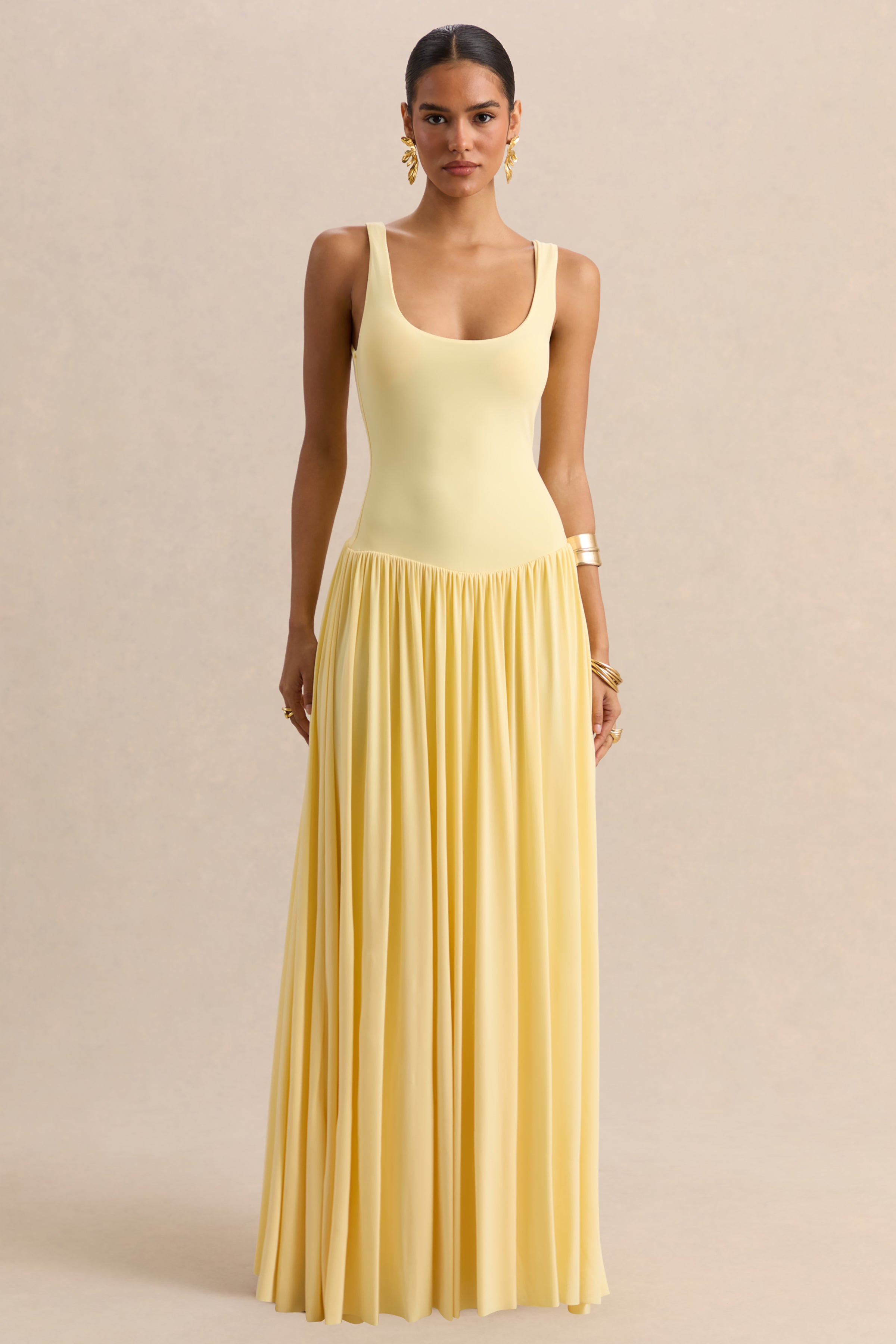 Aurina | Lemon Square-Neck Maxi Dress With Cape