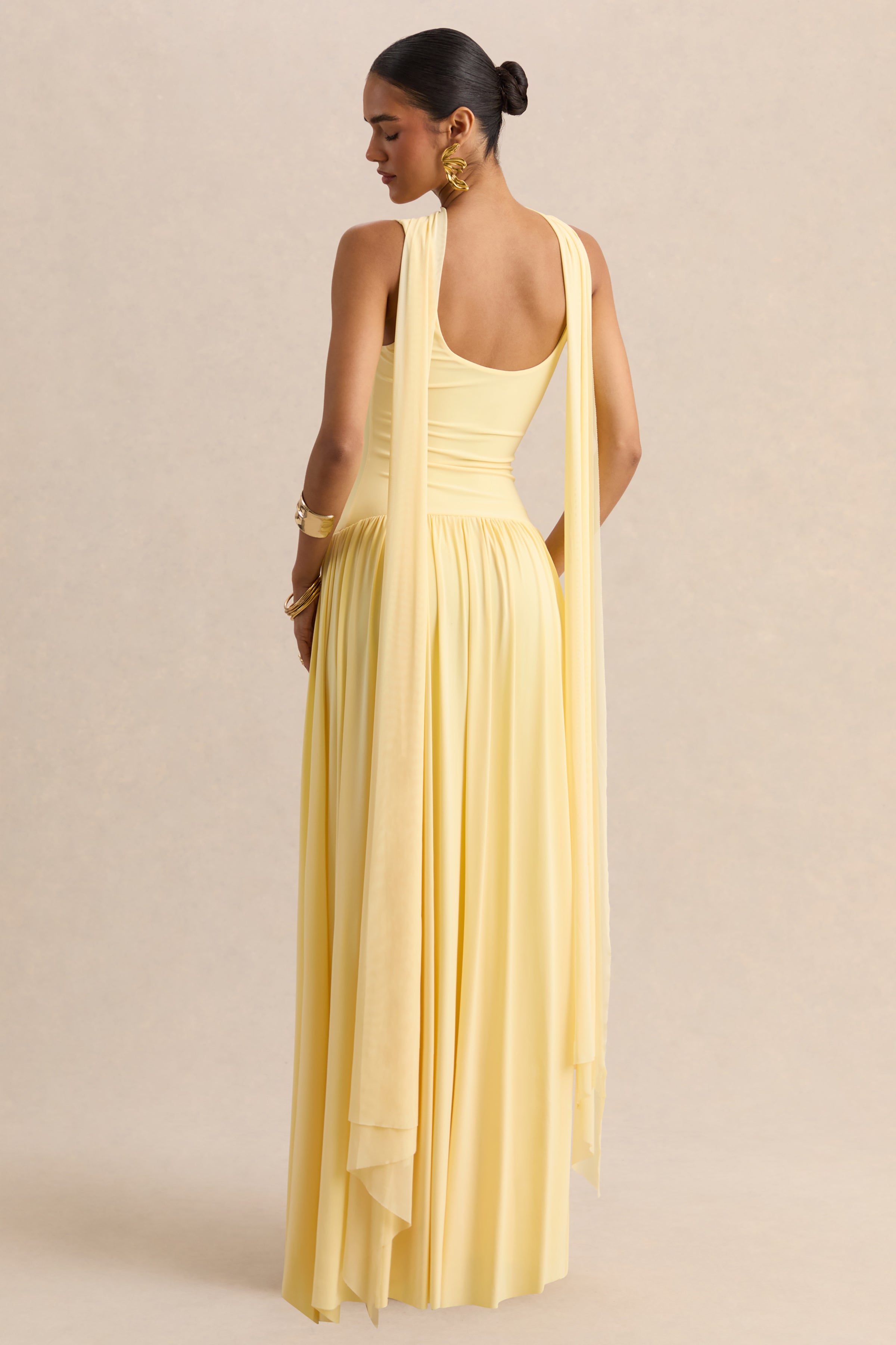 Aurina | Lemon Square-Neck Maxi Dress With Cape