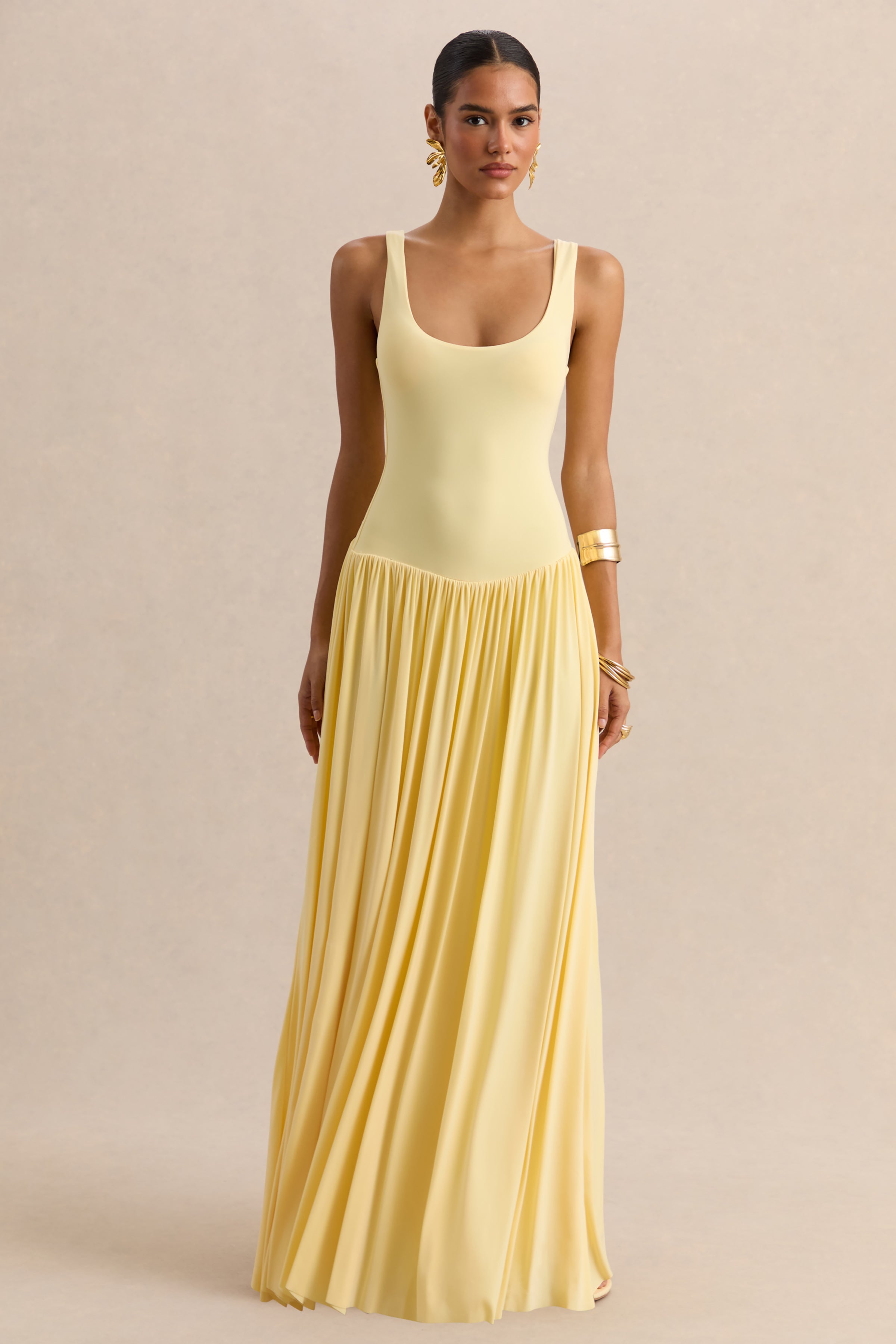 Aurina | Lemon Square-Neck Maxi Dress With Cape