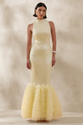 Teila | Lemon Sequin High-Neck Fishtail Maxi Dress
