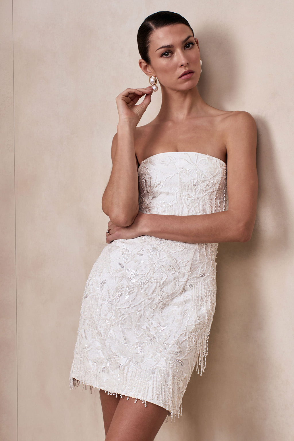 Paulina | White Embellished Bandeau Mini Dress