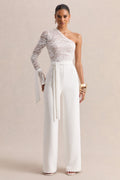 Clarence | White Lace Asymmetric-Neck Jumpsuit With Bow-Details