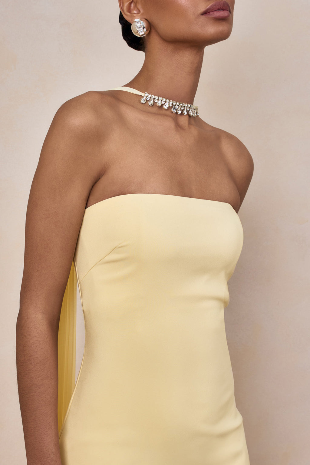 Avery | Lemon Bandeau Maxi Dress With Embellished Scarf