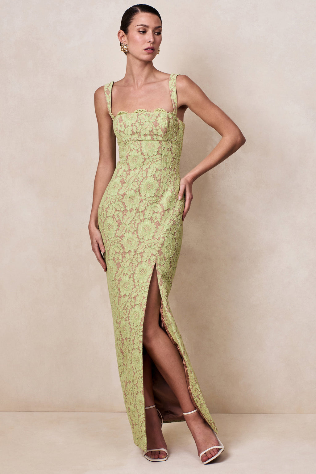 Zarisse | Green Lace Square-Neck Maxi Dress