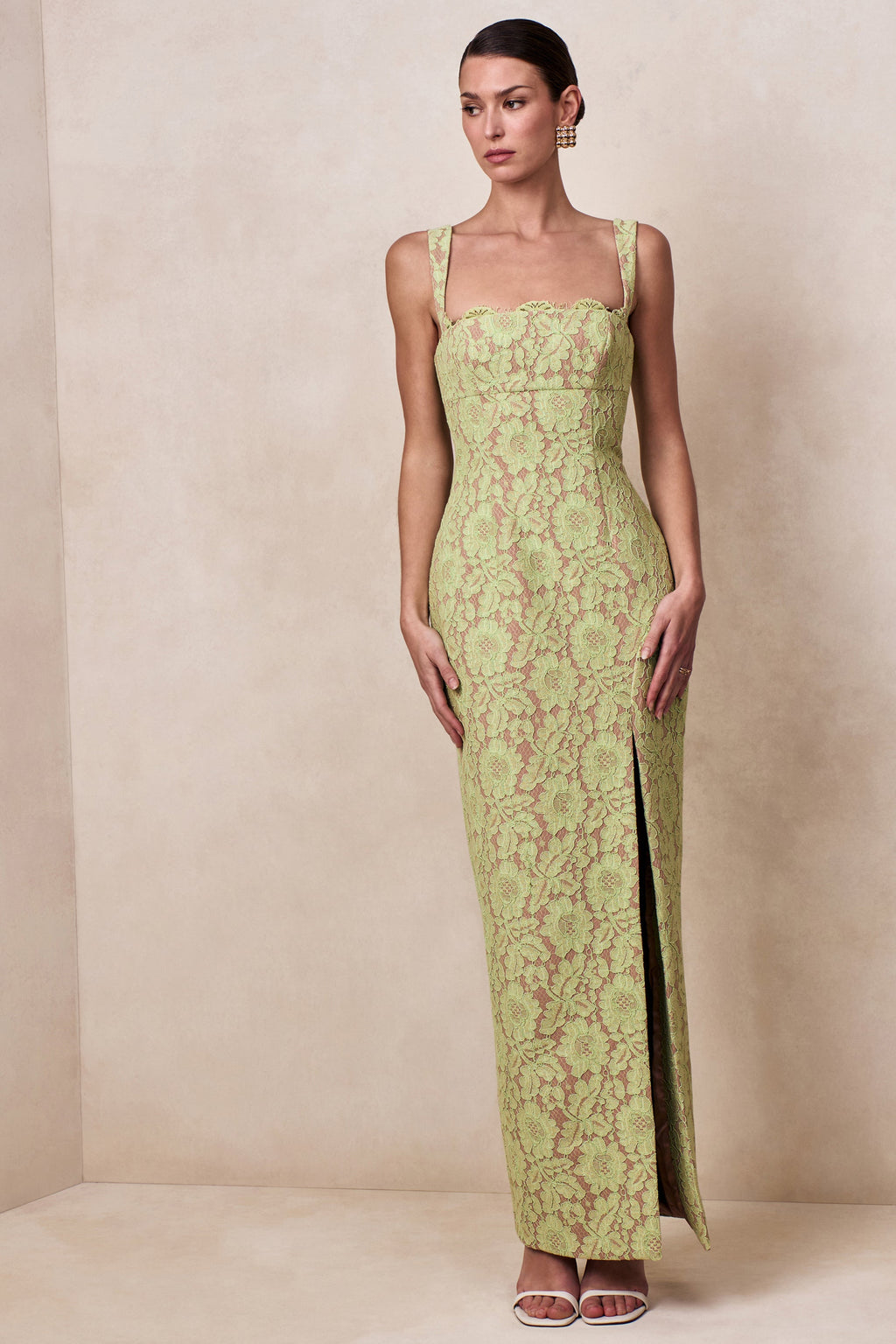 Zarisse | Green Lace Square-Neck Maxi Dress