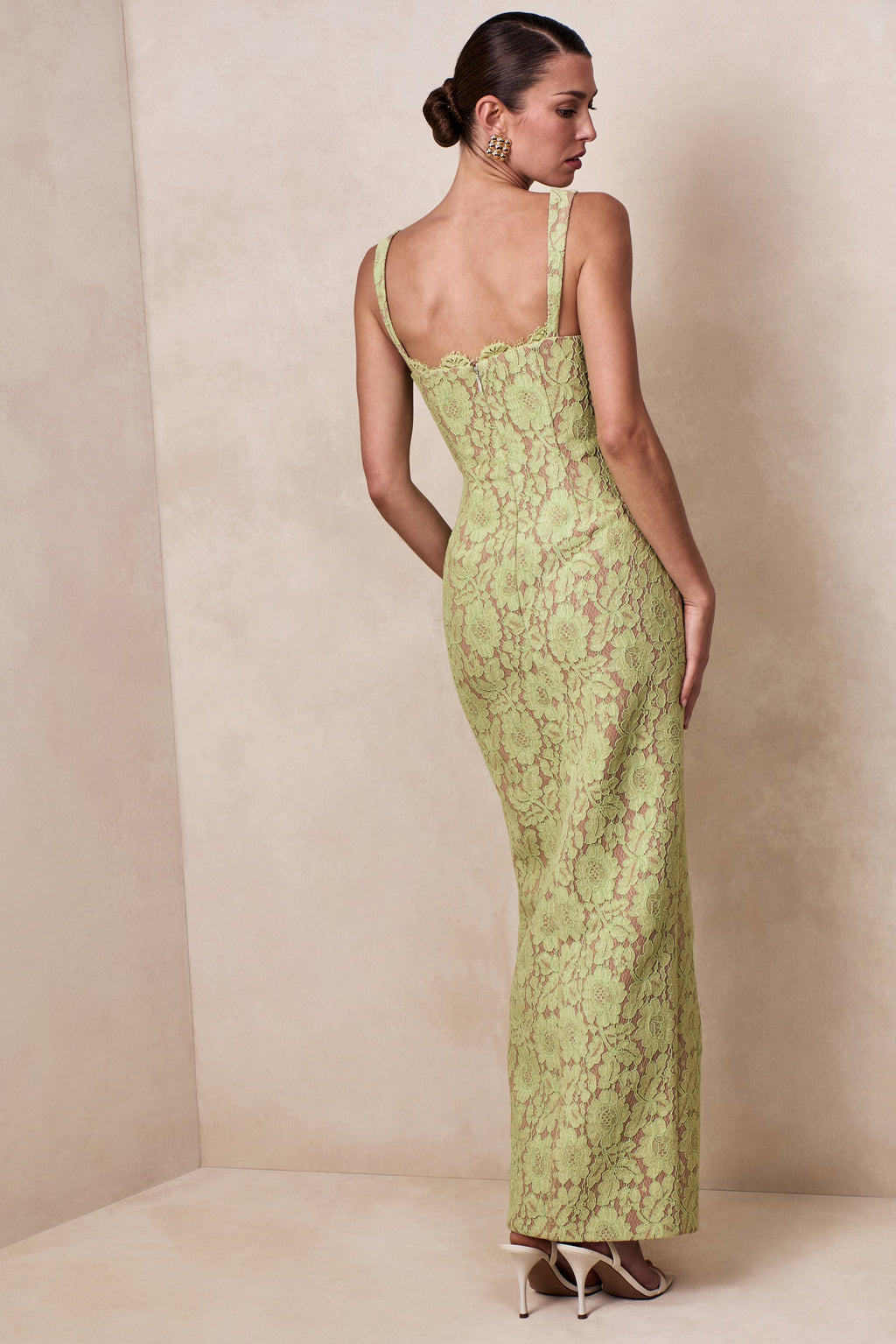 Zarisse | Green Lace Square-Neck Maxi Dress