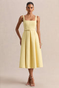 Camoria | Lemon Boucle Square-Neck Midi Dress