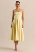 Evoria | Lemon Scalloped Square-Neck Midi Dress