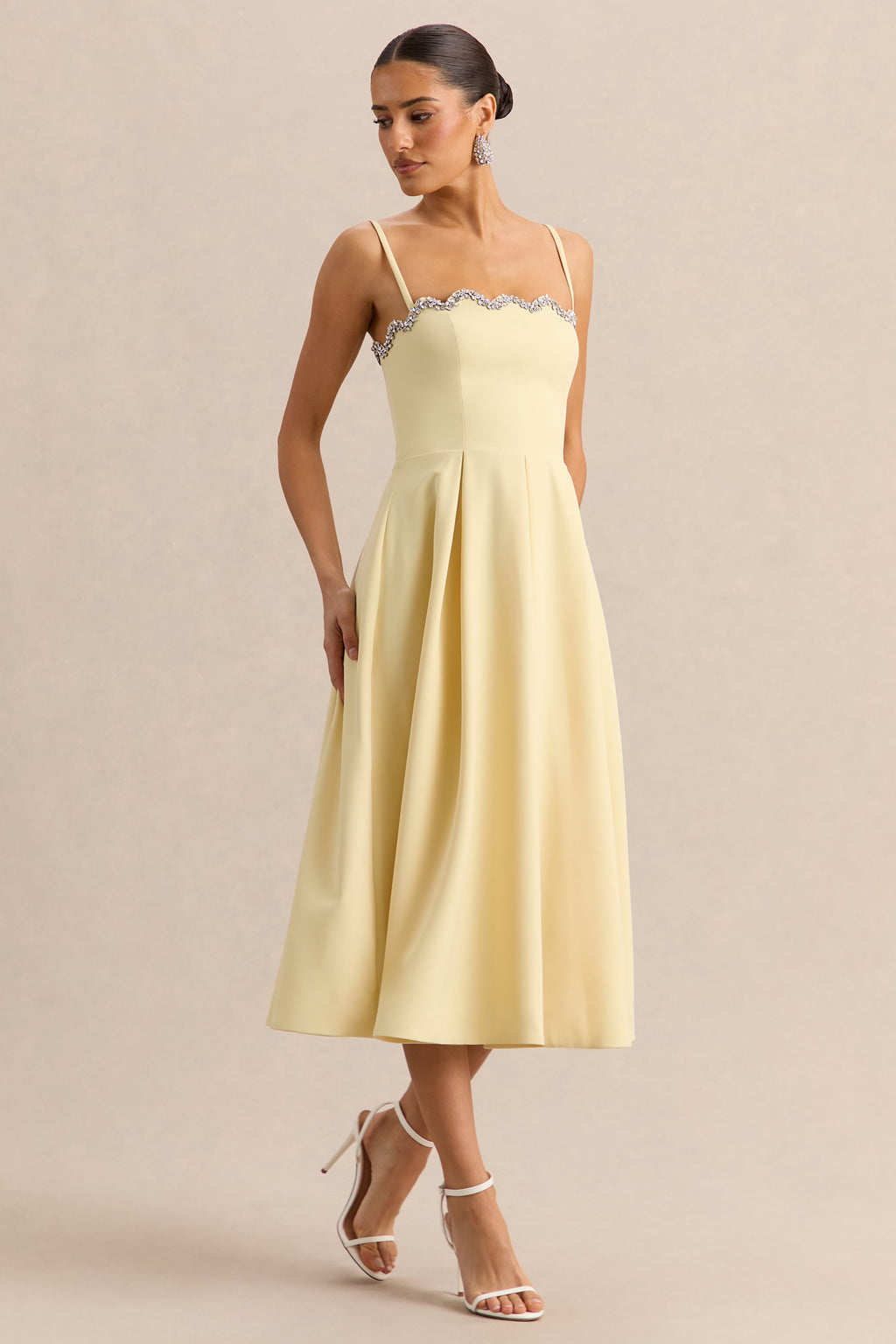 Evoria | Lemon Scalloped Square-Neck Midi Dress