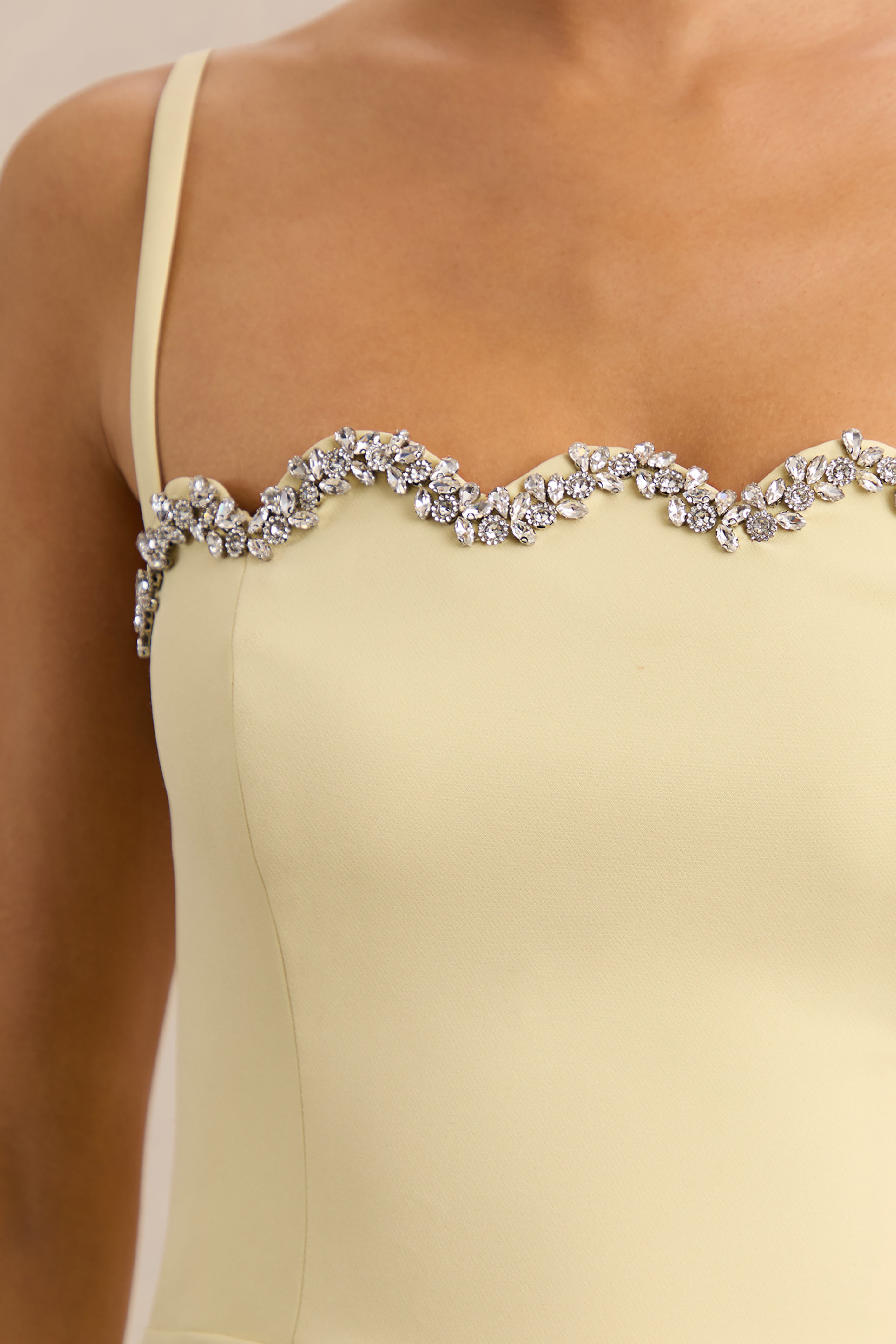 Evoria | Lemon Scalloped Square-Neck Midi Dress