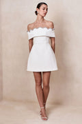 Norella | White Scalloped Bardot-Neck Mini Dress