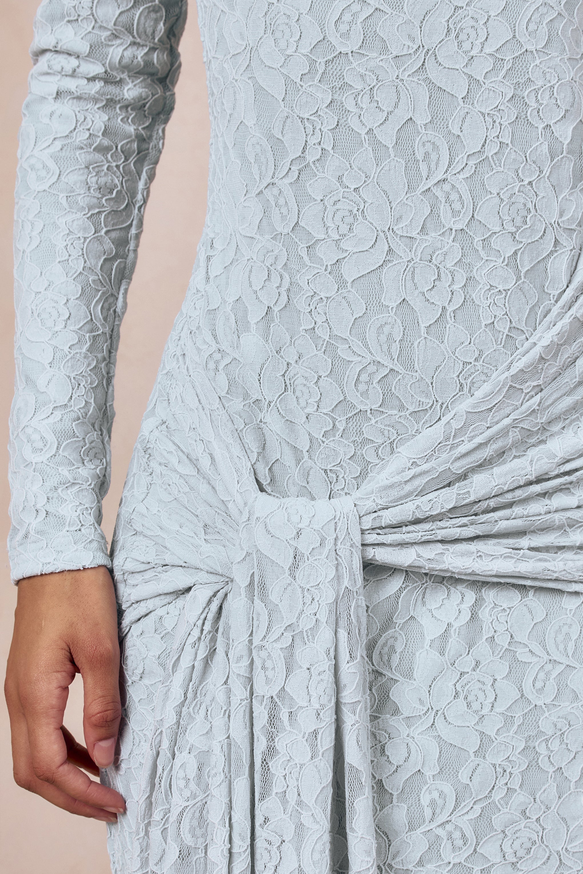 Evangela | Powder Blue Lace Crew-Neck Maxi Dress With Wrap-Detail