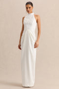 Charlotte | White Halter-Neck Maxi Dress With Gathered-Detailing