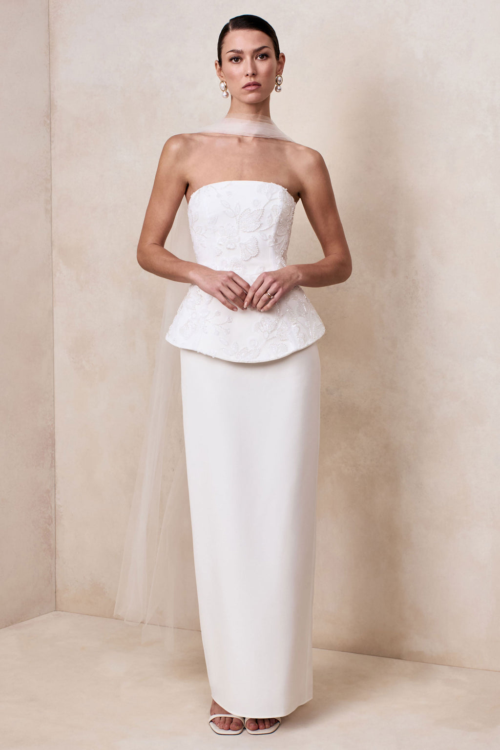 Naira | White Satin Bandeau Corset Maxi Dress