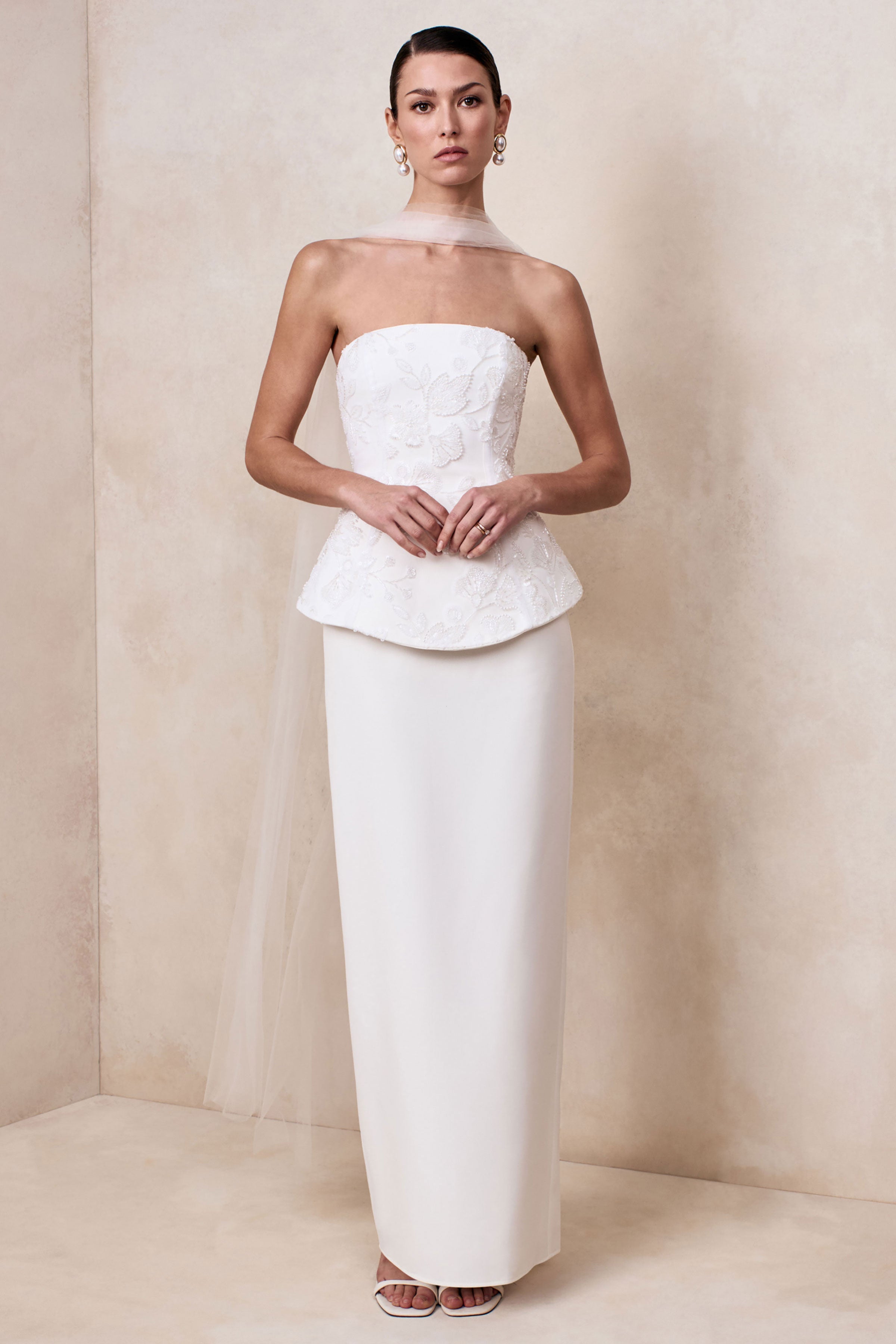 Naira | White Satin Bandeau Corset Maxi Dress