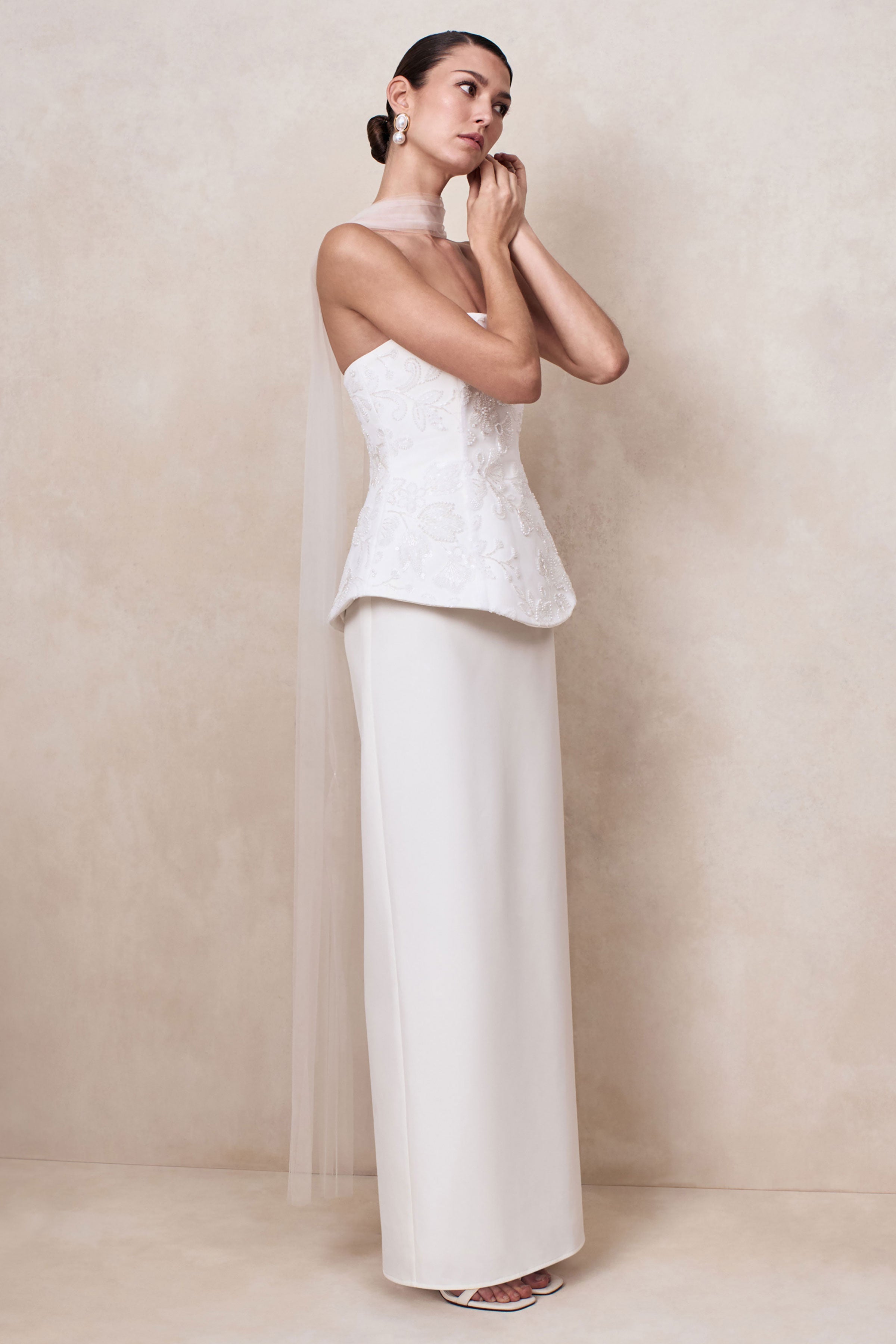 Naira | White Satin Bandeau Corset Maxi Dress